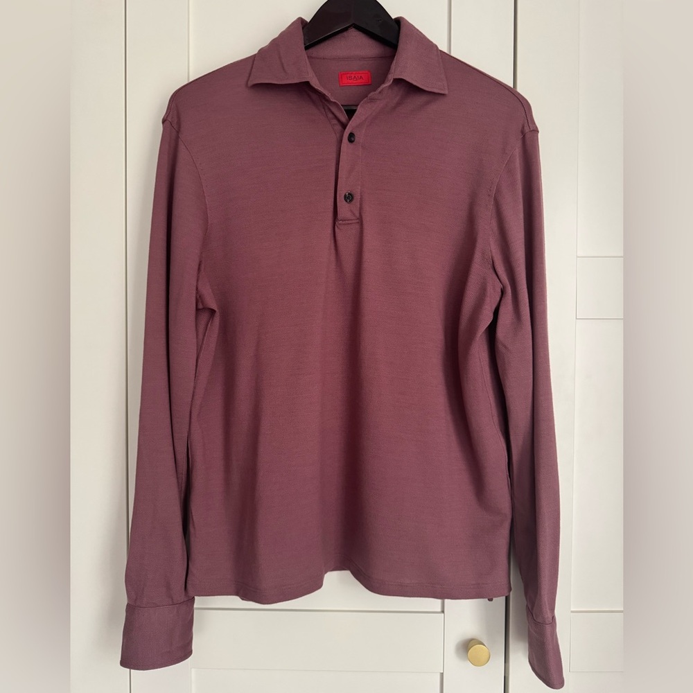 Isaia Napoli Men's Long-Sleeve Hand Sewn Knit 100% Wool Shirt Made in Italy Sz M